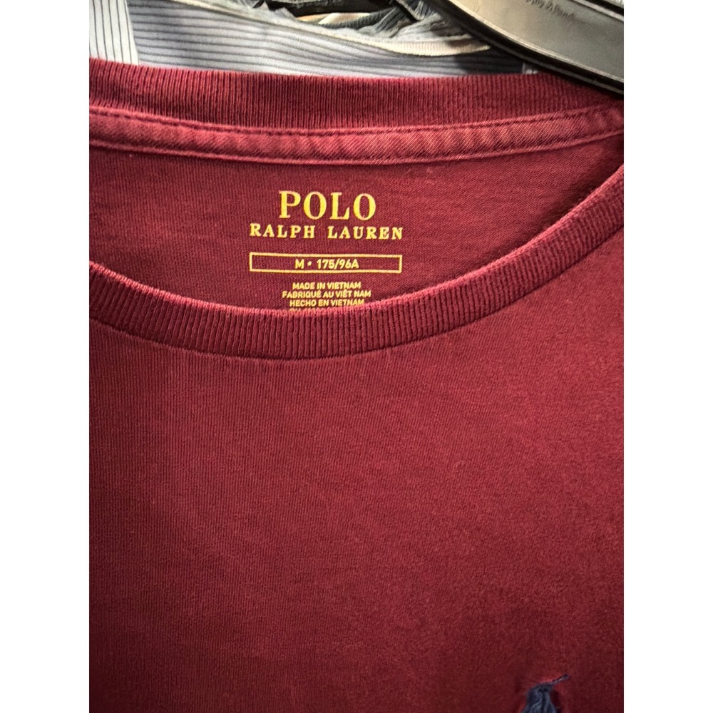 Polo Ralph Lauren Mens Long Sleeve T-Shirt‎ Burgundy Crewneck Pony Logo Size M - Picture 2 of 4